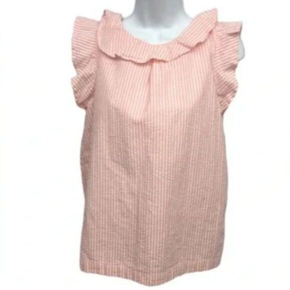 Crewcuts Striped Flutter Sleeve Low Back Seersucker Top Size 10 - Picture 1 of 6